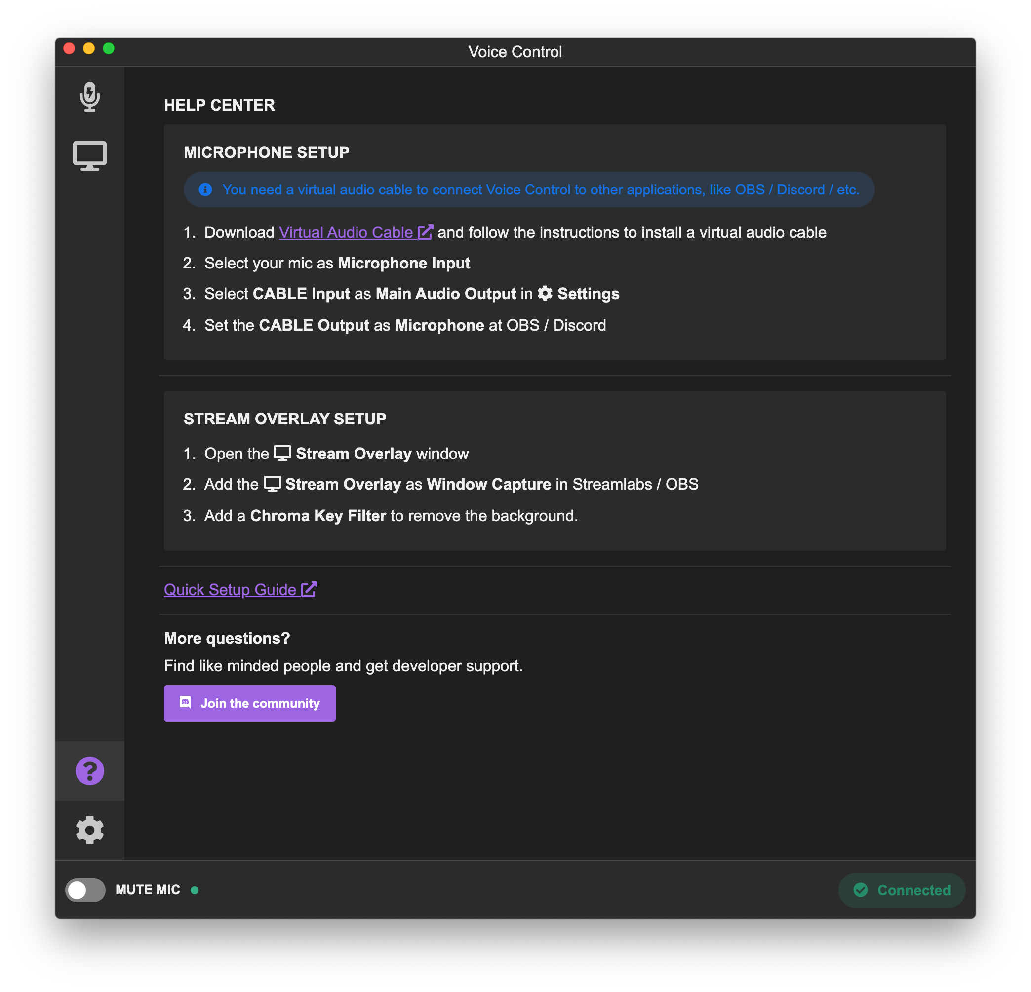 Voice Twist help screen