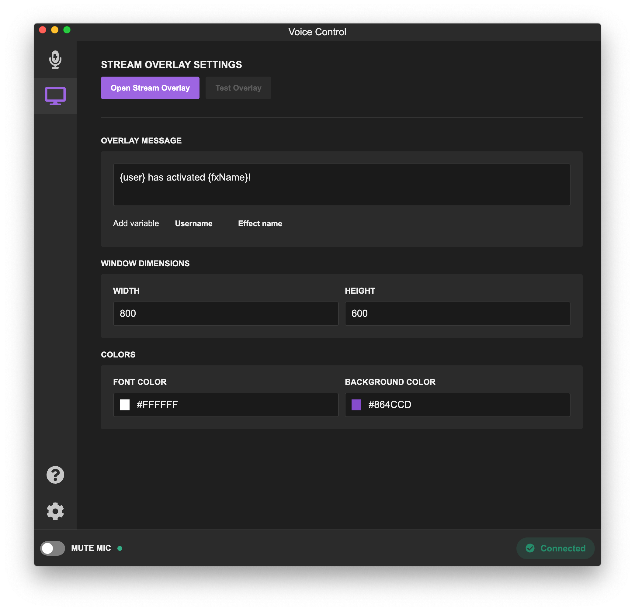 Voice Twist stream overlay settings